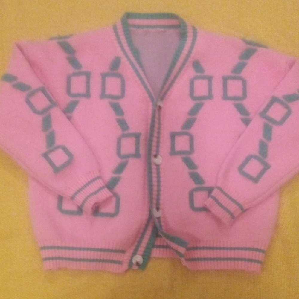 Pink and Green Geometric Cardigan